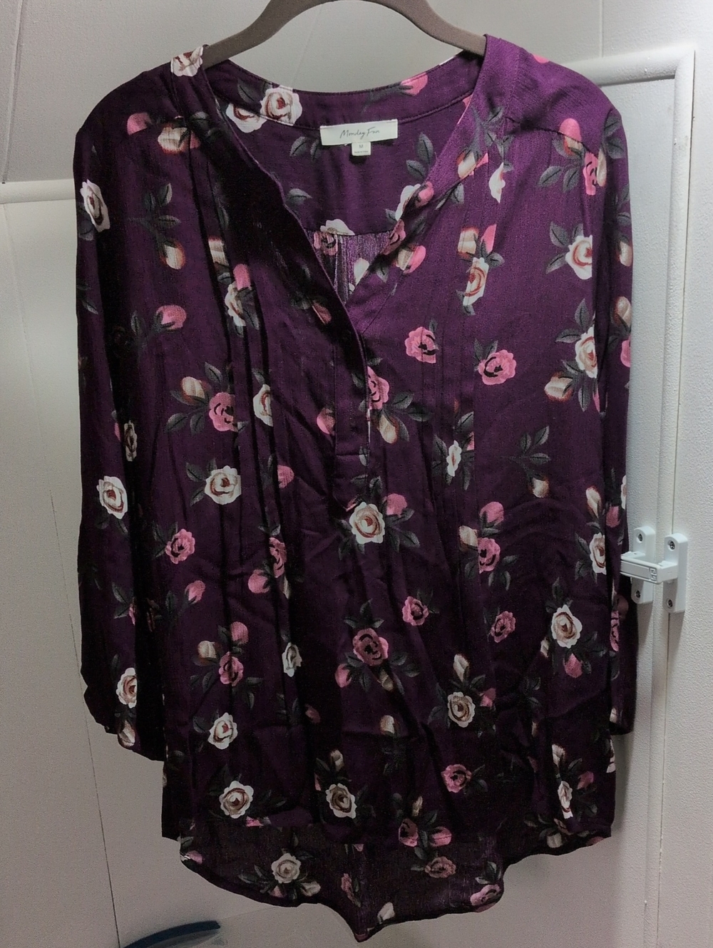 Maeve Floral Pintuck V-Neck Tunic in Plum Floral